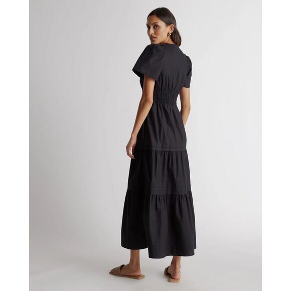 QUINCE Black 100% Organic Cotton Tiered Maxi Dress NWT Size Large - Picture 7 of 14
